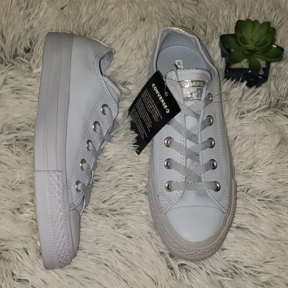 baby blue leather converse